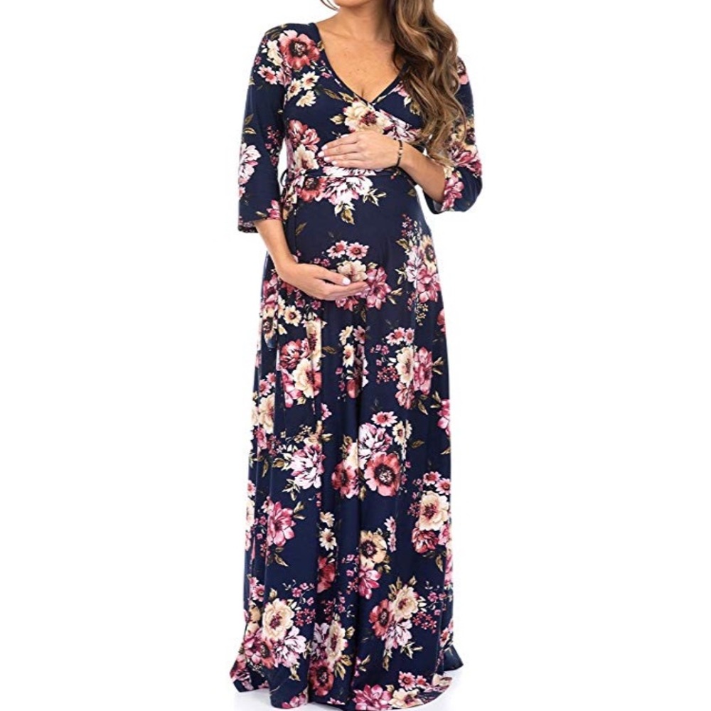 Mother Bee Maternity Maxi Dress Navy Floral